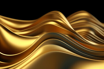 3D rendering. Abstract wavy golden background with golden edges. Swirl and diffuse.