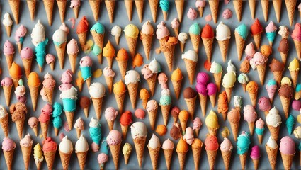 Ice cream cones in a variety of flavours - obrazy, fototapety, plakaty