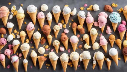 Fototapeta Ice cream cones in a variety of flavours obraz