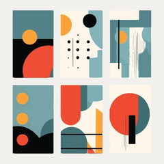 Abstract posters. Vector trendy illustrations of geometric shapes. Memphis and Bauhaus style designs. Modern paintings for interior