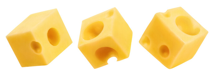 Set of delicious cheese cubes cut out