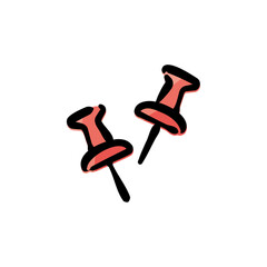 Push pins - Stationery icon/illustration (Hand-drawn line, colored version)