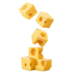 Falling delicious cheese cubes cut out
