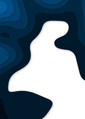 Wavy blue papercut style artwork on white background. Blue 3d papercut artwork blue wave and empty space for text. Abstract multi-layer 3d papercut background.