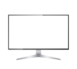 Computer monitor vector mockup. Pc template with blank screen. Silver desktop isolated on white background.