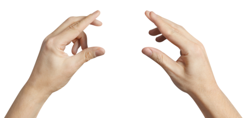 Hands holding something small, cut out