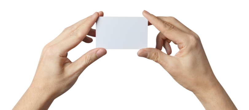 Male hands holding a blank card or a ticket/flyer, cut out