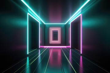 Fototapeta premium sci-fi Futuristic Neon Hallways with Glowing Artifact