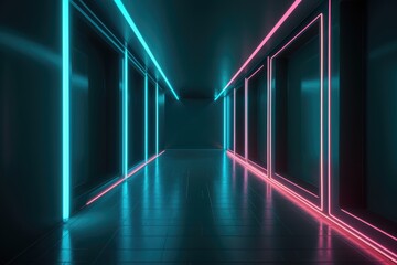 sci-fi Futuristic Neon Hallways with Glowing Artifact