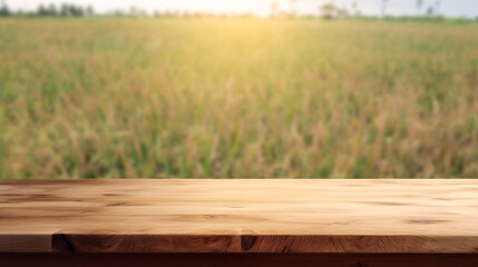 Empty wooden table with blurred nature background, space for a montage showing the product