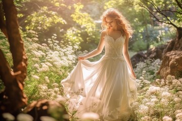 Portrait of a woman in a fairy outfit. Dreamy fairy tale photo. Generative AI