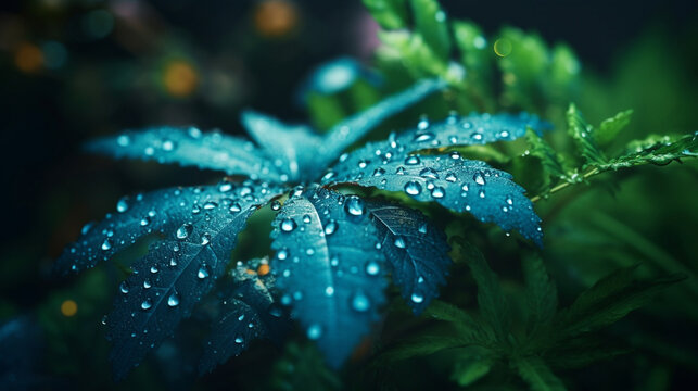 water drops on a leaf HD 8K wallpaper Stock Photographic Image