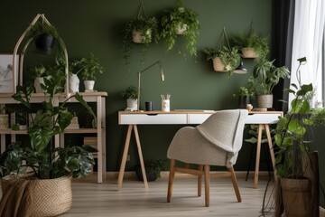 Obraz premium Green Office Spaces with Abundant Indoor Plants and Natural Light