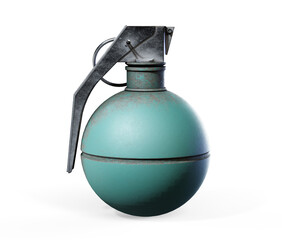 Hand grenade on a white background as an unexploded bomb object with a pin as a vintage explosive...