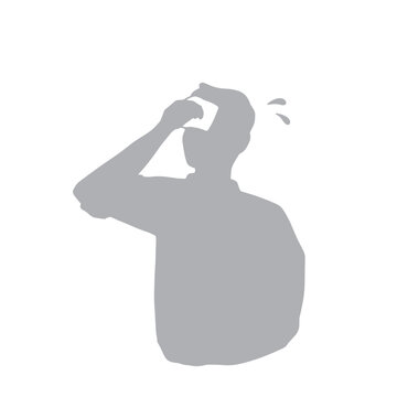 recommend clip art: 額にかいた汗を拭く男性のシルエットイラスト　グレー