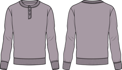 Men's sweater long sleeve hanley T Shirt flat sketch fashion illustration drawing template mock up with front and back view