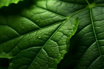 macro background of green leaf, tropical forest in green filter, concept of ecology and destination progress, for spa and environmental conservation. Illustration AI Generative.