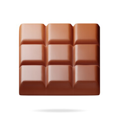 3D Milk Chocolate Bar Isolated on White. Render Brown Chocolate Piece. Sweet Delicious Candy Product. Cocoa Tasty Dessert. Realistic Vector Illustration