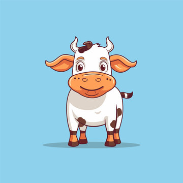 A delightful 2D vector cartoon of a cow. vector illustration