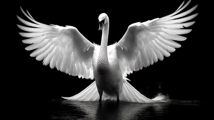 A graceful swan spreading its wings on a transparent background. Generative AI.
