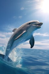 Fototapeta premium A playful dolphin leaping out of the water. Generative AI.