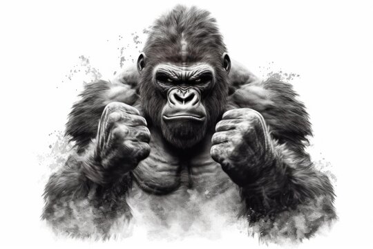 A strong and mighty gorilla on a transparent background. Generative AI.