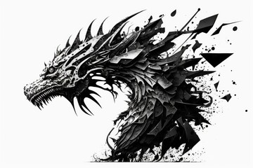 Dragon in black and white color