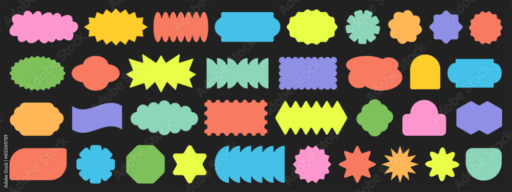 Aufkleber Cool Abstract Geometric Shapes. Trendy Y2K Retro Badges Vector Design. Sticker Label Elements. Minimal Frame Patch.