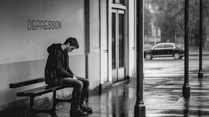 Mental health disorder concept. The Persona pose demonstrates depression, loneliness, despair.