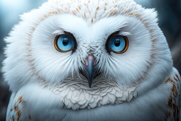 Obraz premium Portrait of a snowy owl with big blue eyes