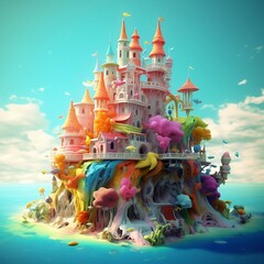 The palace under the water with fish, Generative AI
