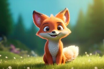 3D Cartoon Fox Character in Children's Animation Style generative AI

