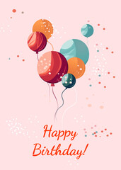 Happy Birthday cards set in pink colors. Celebration vector templates with birthday Balloons. Birthday party, celebration, congratulations, invitation concept. Postcard, card, cover.
