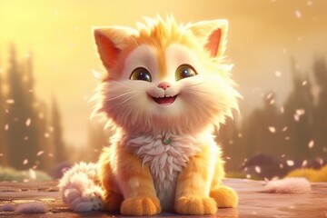 Charming Cartoon Cat in Playful Stance for Children's Animation generative AI