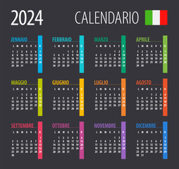 2024 Calendar - illustration. Template. Mock up. Italian version