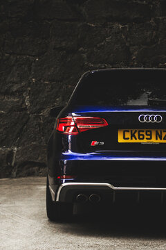 Kiev, Ukraine - June 12, 2021: Blue sports hatchback Audi S3 aga