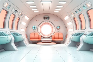 Cute Cartoon Sci-Fi Interiors with Bright Colors and Futuristic Design