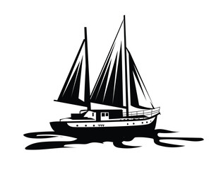 ship silhouette line art illustration  isolated on white
