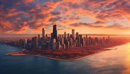 Fototapeta na wymiar Chicago skyline, aerial view of the city. Generative ai