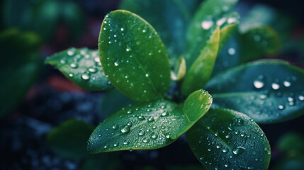 Fototapeta na wymiar water drops on a green leaf HD 8K wallpaper Stock Photographic Image