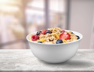 Fresh breakfast with oatmeal with fresh berries