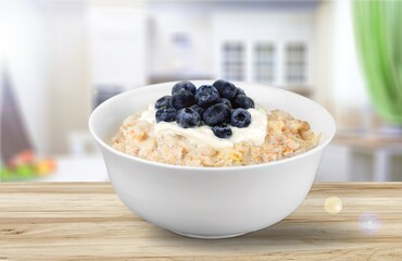 Fresh breakfast with oatmeal with fresh berries