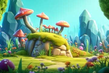 Obraz na płótnie Canvas Magical 3D Cartoon Forest and Gardens on an Alien Planet for Kids' Animation generative AI