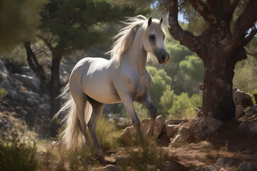 Andalusian - Spain - Andalusians are elegant horses with a long history, characterized by their strong build and remarkable dressage abilities (Generative AI)