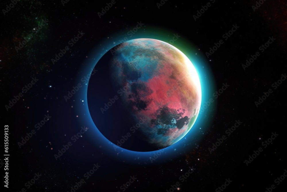 Canvas Prints pristine white planet with colorful stars in the night sky, created with generative ai