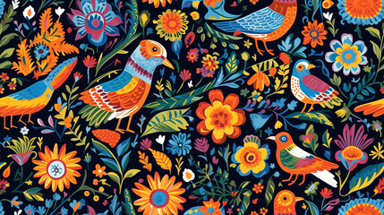 Seamless pattern background influenced by the colorful designs of traditional Mexican textiles