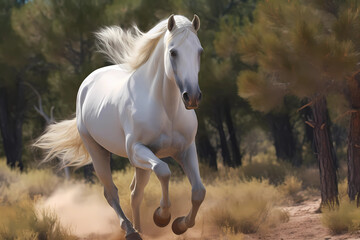 Naklejka na ściany i meble Lusitano - Portugal - Lusitanos are agile and intelligent horses often used in classical dressage and bullfighting due to their athleticism and bravery (Generative AI)