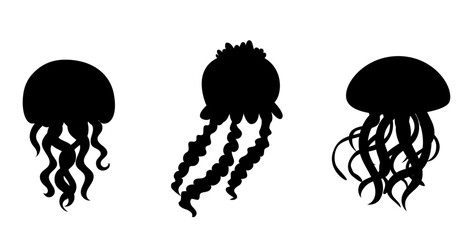 Jellyfish set vector silhouettes
