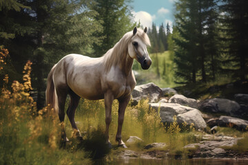 Fototapeta premium Sorraia - Portugal - A primitive horse breed known for their hardiness, agility, and strong survival instincts (Generative AI)