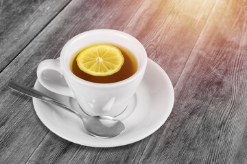 Tasty fresh hot Tea drink in white cup